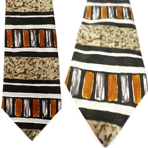 Patchwork Stripe Tie Mens Brown Abstract Art Deco Classic Dress Suit HAGGAR USA - Picture 1 of 11