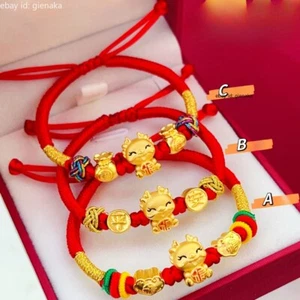 Pure 999 24K Yellow Gold Lucky Dragon Money Bag Beads Bracelet baby Kids - Picture 1 of 12