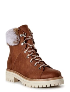 Time and Tru Hiker Boot Faux Fur Brown Memory Foam Women Size 9 and 11 NEW - Picture 1 of 4