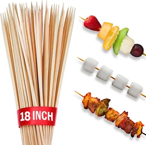 100pcs 18" long Bamboo Skewers Sticks for BBQ Kabob Grilling Barbecue Marshmallo - Picture 1 of 6
