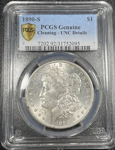 1890-S Morgan Silver Dollar $1 PCGS UNC Detail Cleaned Better Date - Picture 1 of 4