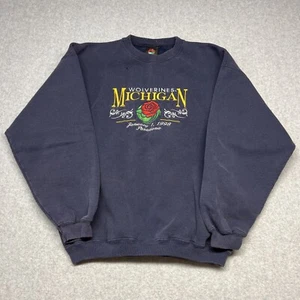 Vintage Men's Michigan Wolverines Rose Bowl Sweatshirt Embroidered Large Blue - Picture 1 of 12