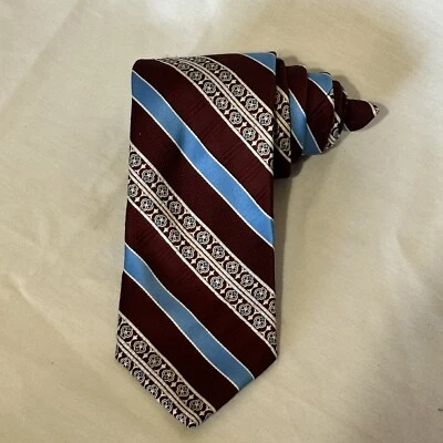 Wembley Wemlon Mens Dark Burgundy  Blue White Pattern VTG Vintage 4 X 54 - Image 1 of 4