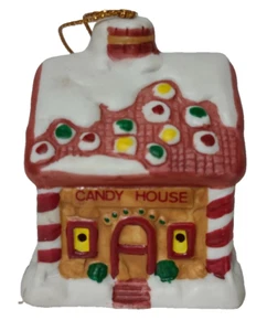 Schöne Keramik verschneite Lebkuchen Süßigkeiten Haus Glocke Christbaumschmuck - Bild 1 von 5