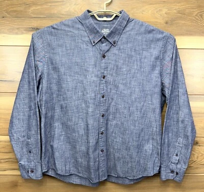 IZOD Saltwater Shirt Men's 2XL Blue 100% Cotton Slim Fit Long Sleeve Button-Down - Image 1 of 4