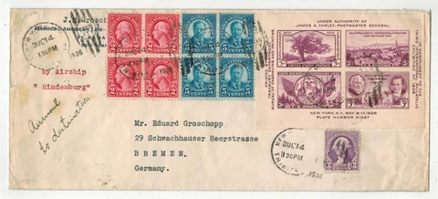 1936 ZEPPELIN FLIGHT AIRSHIP HINDENBURG TO BREMEN GERMANY TIPEX 778 SOUV. SHEET Cover