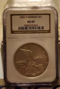 2005 P Marine Corps Commemorative Silver Dollar NGC MS69 - Picture 1 of 8