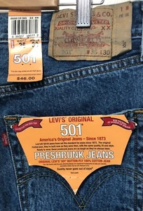 Vintage Levi's 36 x 30 Blue Jeans 501 Button Fly Denim Red Tab 90s New w/Tags - Picture 1 of 9