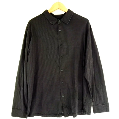 George Button Up Shirt Men's Size 2XL Black Gray Striped Long Sleeve Knit Flawed - Image 1 of 4