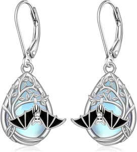 Fledermaus Mondstein Ohrringe für Damen Sterling Silber gruselig Gothic Hänger Schmuck - Bild 1 von 9