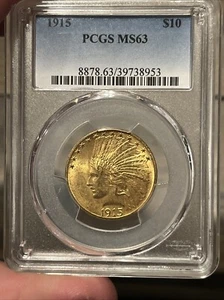 1915 10 dollar indian head gold coin PCGS MS63 - Picture 1 of 2