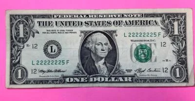 1993 Seven in a row 2s Consecutive two's Fancy Serial 22222225 note - Image 1 of 2