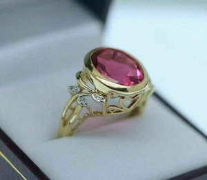 2,00 ct Ovalschliff simulierter roter Rubin Art Deco Ehering 14k Gelbgold vergoldet - Bild 1 von 6