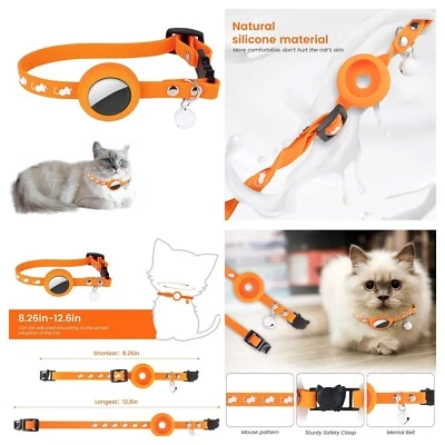 Funda de silicona naranja con cuello para mascotas que protege Apple Airtag▪︎Ajustable Correa y campana Foto 1 de 4