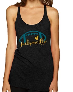 Fan Of Jacksonville Football Yellow and Teal Heart TriBlend Tank Top - Picture 1 of 3