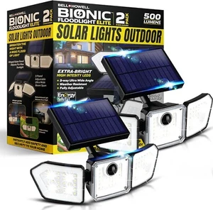Bionic Flood Light 2 Pk Motion Sensor Outdoor Lights 500 Lumens Solar Motion Lig - Picture 1 of 16