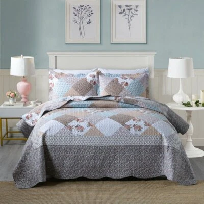 MarCielo 3 Piece Printed Quilt Set Lightweight Bedspread Set B75