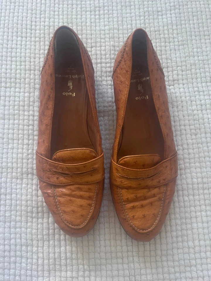 EXCELLENT | POLO RALPH LAUREN 9 D GENUINE OSTRICH FULL QUILL LOAFERS SHOES - Image 1 of 4
