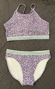 New Zella 2-piece swimsuit Girls Size 14 Purple Floral Stripes Bikini Swim Suit - Picture 1 of 2
