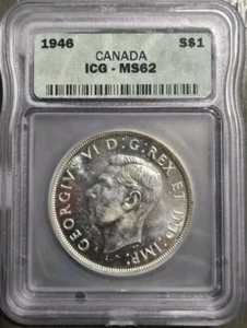Canada 1946 $1 Silver Dollar Coin - ICG MS-62 - Mirror Surfaces - Picture 1 of 4