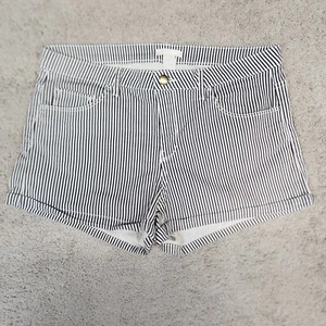 H&M Black & White Striped Short Cuffed Shorts Womens Size 10 Hem Pockets - Picture 1 of 9