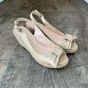 Zeppe espadrillas Franco Sarto nude in pelle verniciata con fiocco, taglia 7 - Foto 1 di 9
