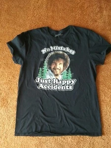 Men's Bob Ross Black T-Shirt No Mistakes Just Happy Accidents Medium - Picture 1 of 5