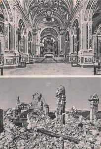 26-4A) CARTOLINA MONTECASSINO ABBAZIA INTERNO BASILICA VEDUTE PRIMA E DOPO - Bild 1 von 2