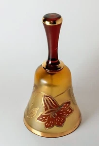 VTG Bohemia Amber Glass & Gold Gilt Trim 6 1/4" Bell Czechoslovakia w/Tag - Picture 1 of 7