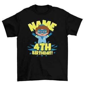 Kids Personalised Superhero 4th Birthday T-shirt with Childs Name On Gift Idea - Picture 1 of 14