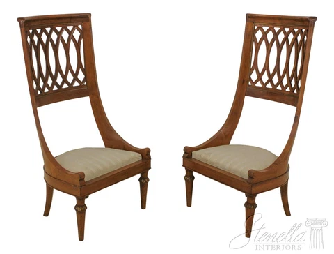 F58359EC: Pair Italian Walnut Unusual Tall Back Chairs Cover