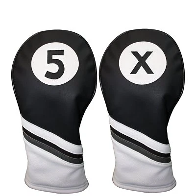 Golf Headcover Black and White Leather Style 5 & X Fairway Wood Head Covers - Image 1 of 4