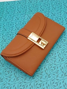 Sehr guter Zustand atemberaubende Dune große goldfarbene und hellbraune Lederoptik Geldbörse Portemonnaie - Bild 1 von 18