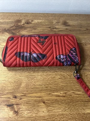 Cartera Lug Straddle Cremallera Alrededor Rojo Poli Diseño Mariposa Foto 1 de 4