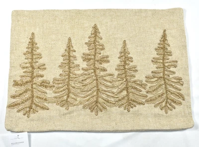 Pottery Barn Treeline Embellished Lumbar Pillow Cover 14x20 Beaded Flax NEW - Image 1 of 4