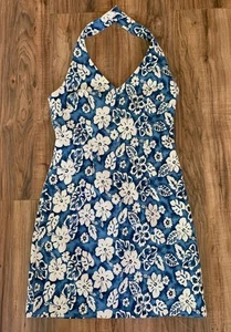 Y2K Floral Hawaiian Halter Dress Jodi Kristopher 7/8 Made In USA HIBISCUS - Picture 1 of 5