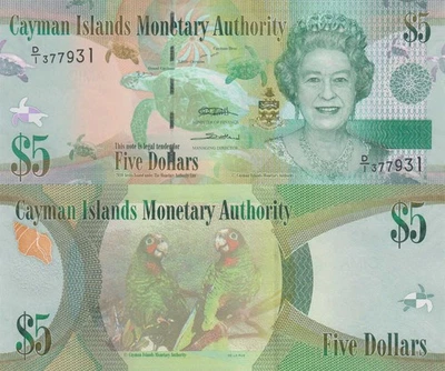 Cayman Islands 5 Dollars (2010) - QEII/Parrots/p39a, B219a D/1 UNC - Image 1 of 3