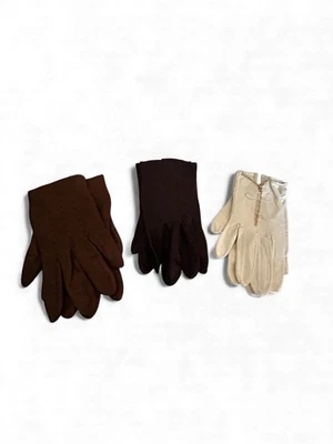 Vintage Unbranded 1-Ivory Sz. 6.5 & 2-Brown Sz. 6.5 Leather Gloves Made In Italy - Image 1 of 4
