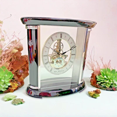 Mantel Clock Wooden Piano Finish Skeleton Movement Quartz William Widdop W2658 - Image 1 of 4