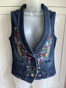 CATO Jeans Jeans Weste bestickt Pfauen Blumen distressed Boho Größe Small - Bild 1 von 7