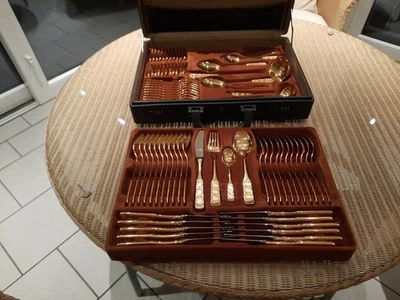 AMC Besteck vergoldet vollständig Solingen 18/10 23/24 hartvergoldet Lederkoffer - Bild 1 von 4