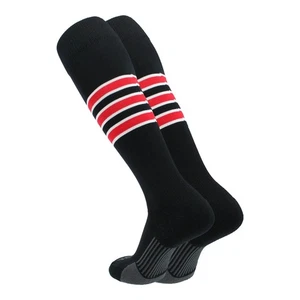 TCK Dugout Striped Baseball Socks Pattern D Adult - Black/White/Scarlet - XL - Picture 1 of 1