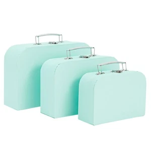 Set of 3 Different Sizes of Paperboard Suitcases w/ Metal Handles, Mint - Picture 1 of 9