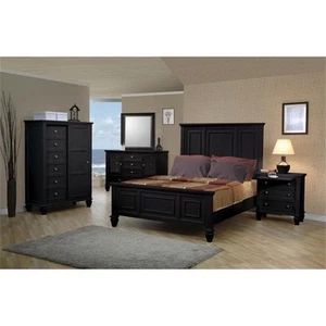 Coaster Sandy Beach 5-Piece Wood Queen Panel Bedroom Set in Black - Picture 1 of 7