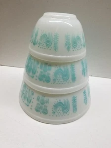 MCM Pyrex blau Amish Butterprint verschachtelte Rührschüsseln 3er Set #401 402 403 EXC - Bild 1 von 7