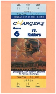 Los Angeles Raiders @ San Diego Chargers 10-21-1984 ticket Topps Dan Fouts Vegas - Picture 1 of 2