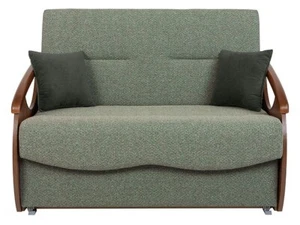 2 seater green sofa bed Ida with storage, small sides, easy to clean fabric - Picture 1 of 8