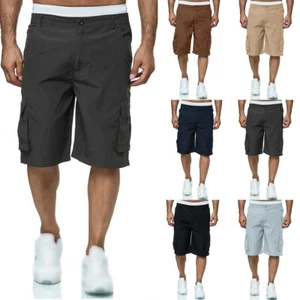 Mens Casual Cargo Shorts Elasticated Waist Pocket Combat Work Joggers Half Pants - Picture 1 of 29