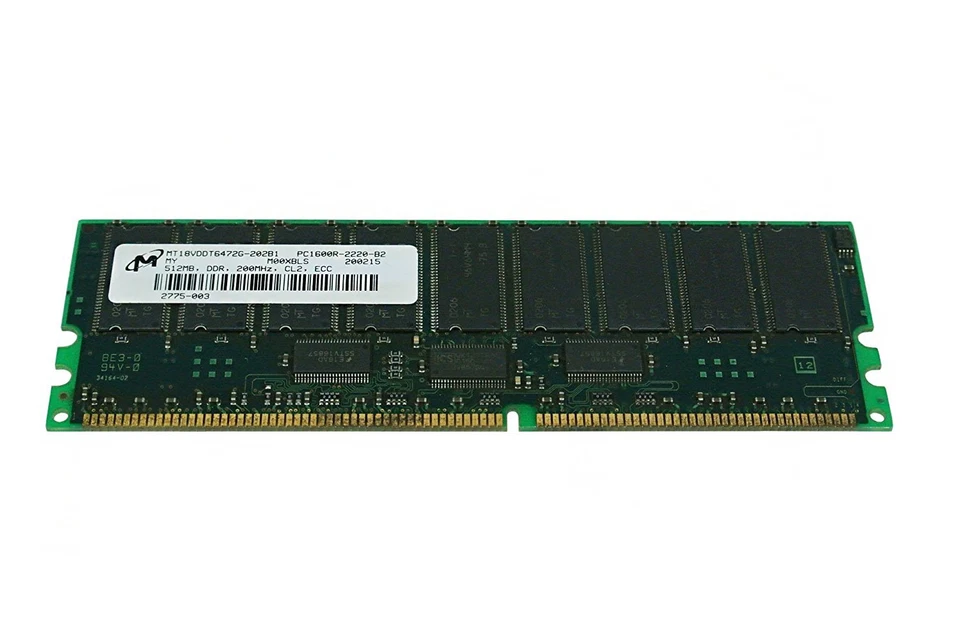 Micron 512MB PC1600 DIMM Server Memory Module- MT18VDDT6472G-202B1 - Image 1 of 1