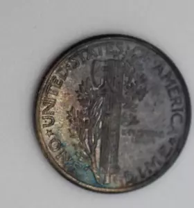 1944 P Mercury Dime Unc Ender toned - Reverse Clashed Die 864 - Picture 1 of 2